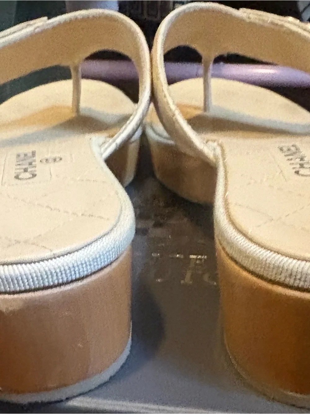 CHANEL Quilted Leather Thong Mules in Cream with Silver CC Logo